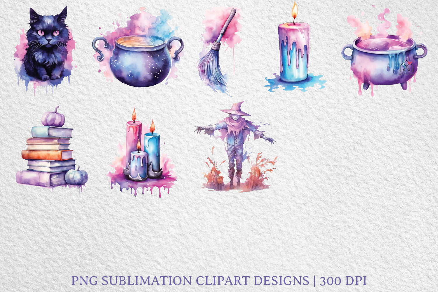 Pastel Halloween Sublimation Bundle Watercolor Clipart Designs PNG
