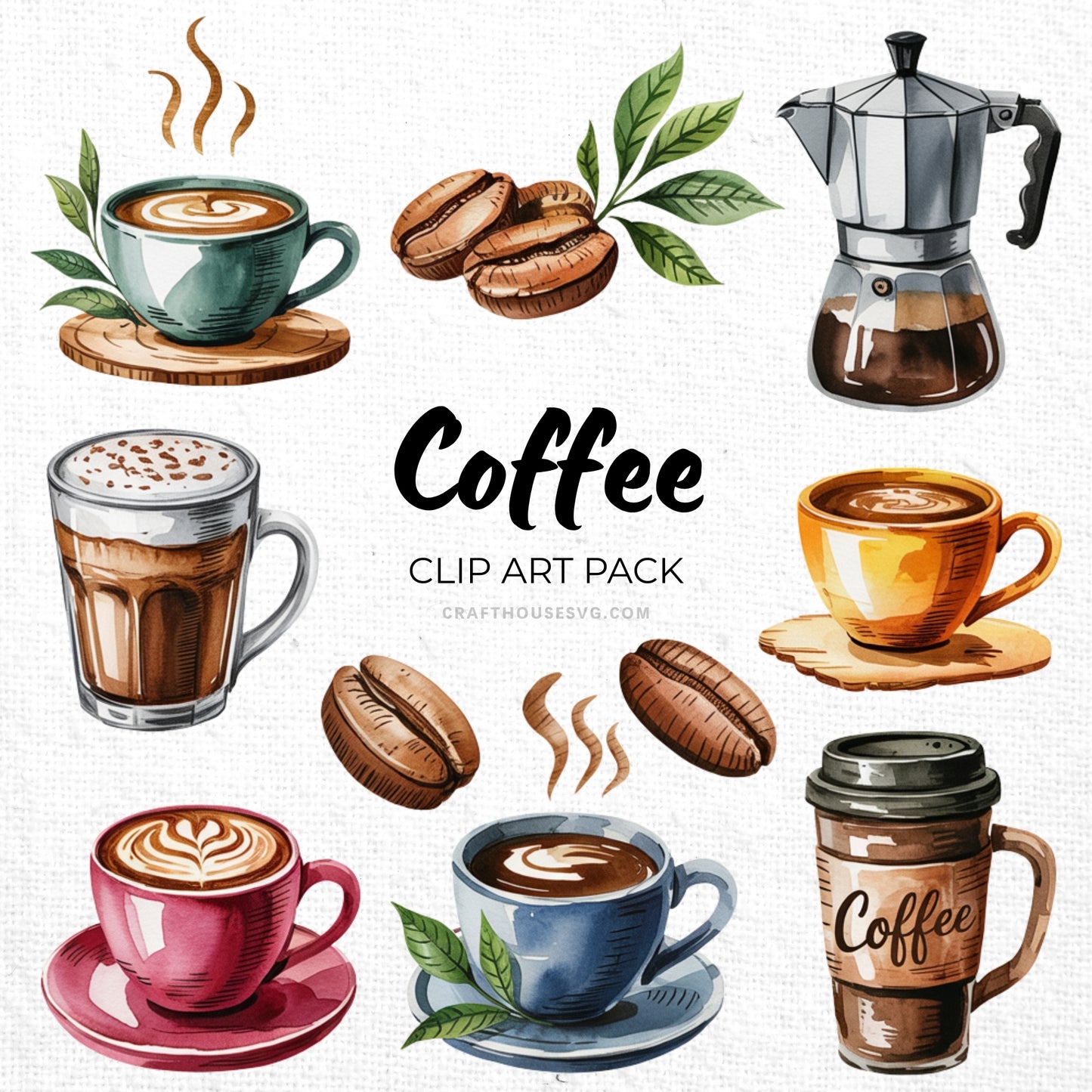 Coffee Clipart Sublimation Bundle PNG
