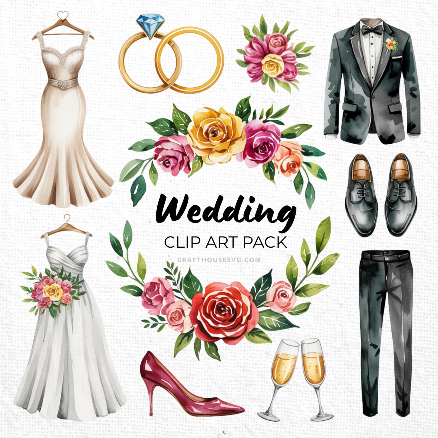 Wedding Clipart Sublimation Bundle PNG
