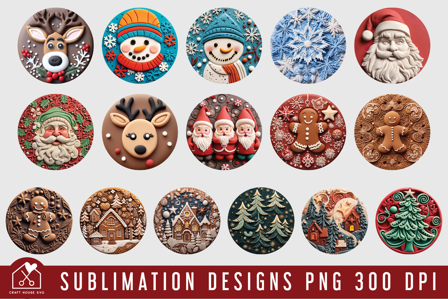 Christmas 3D Ornament Bundle Sublimation Designs PNG