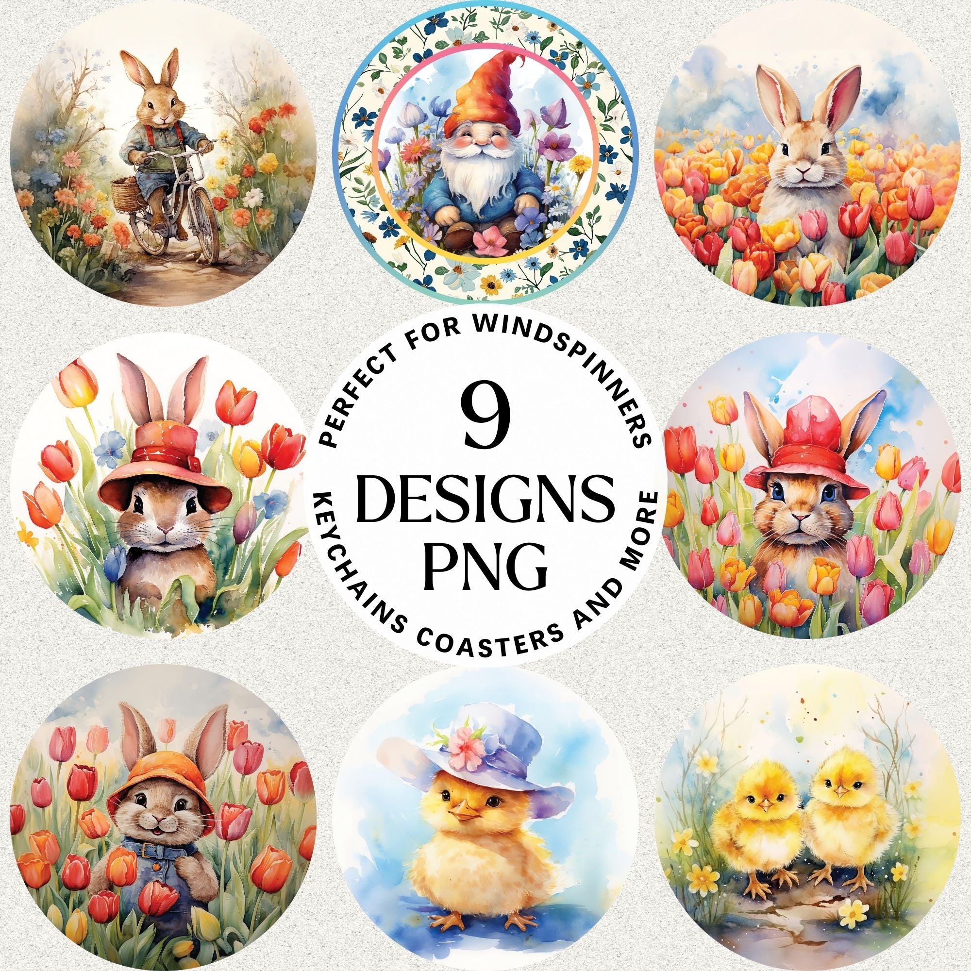 Easter Round Windspinner Bundle Sublimation Designs PNG