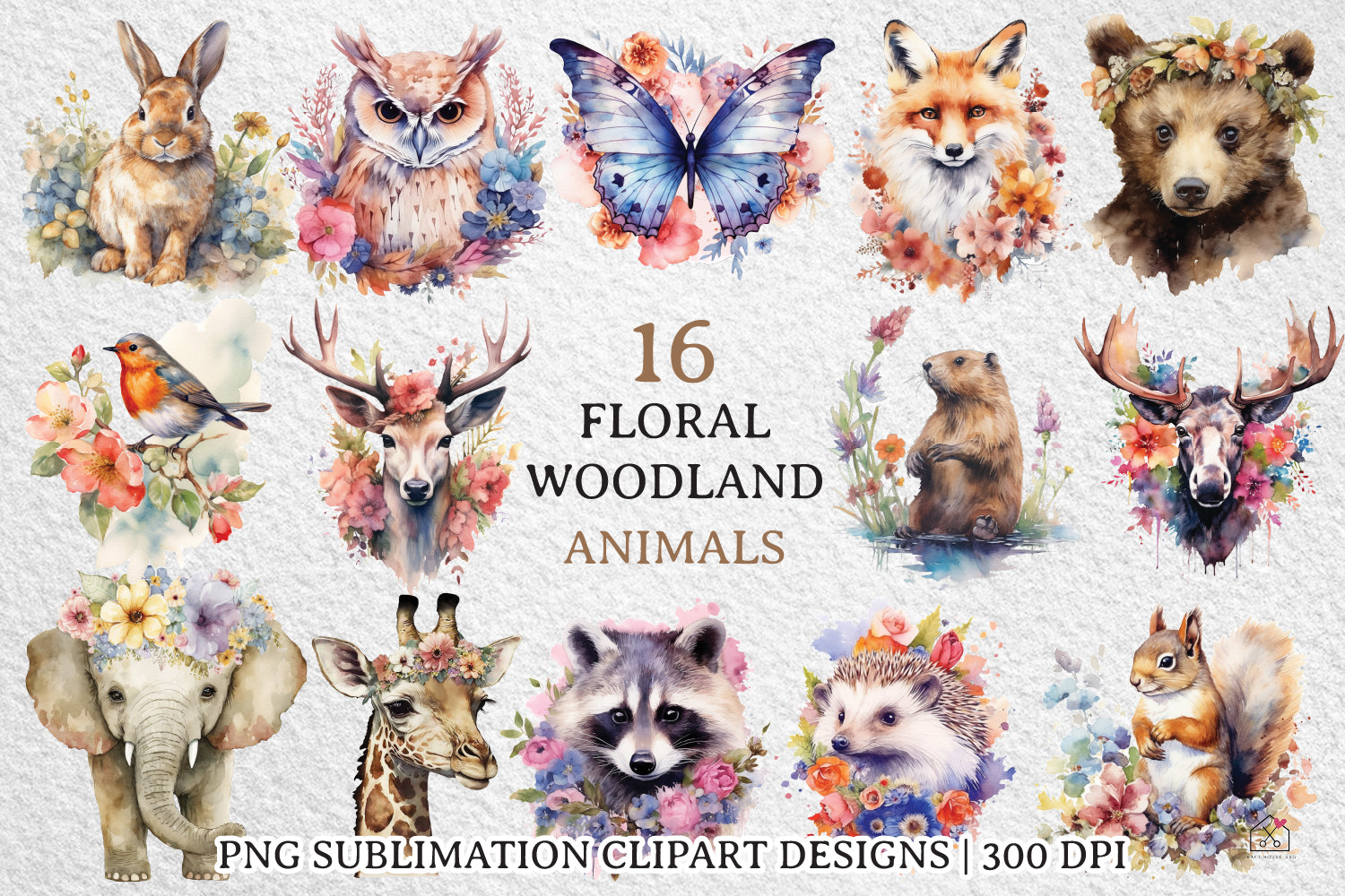 Watercolor Woodland Animal Sublimation Bundle Clipart Designs PNG