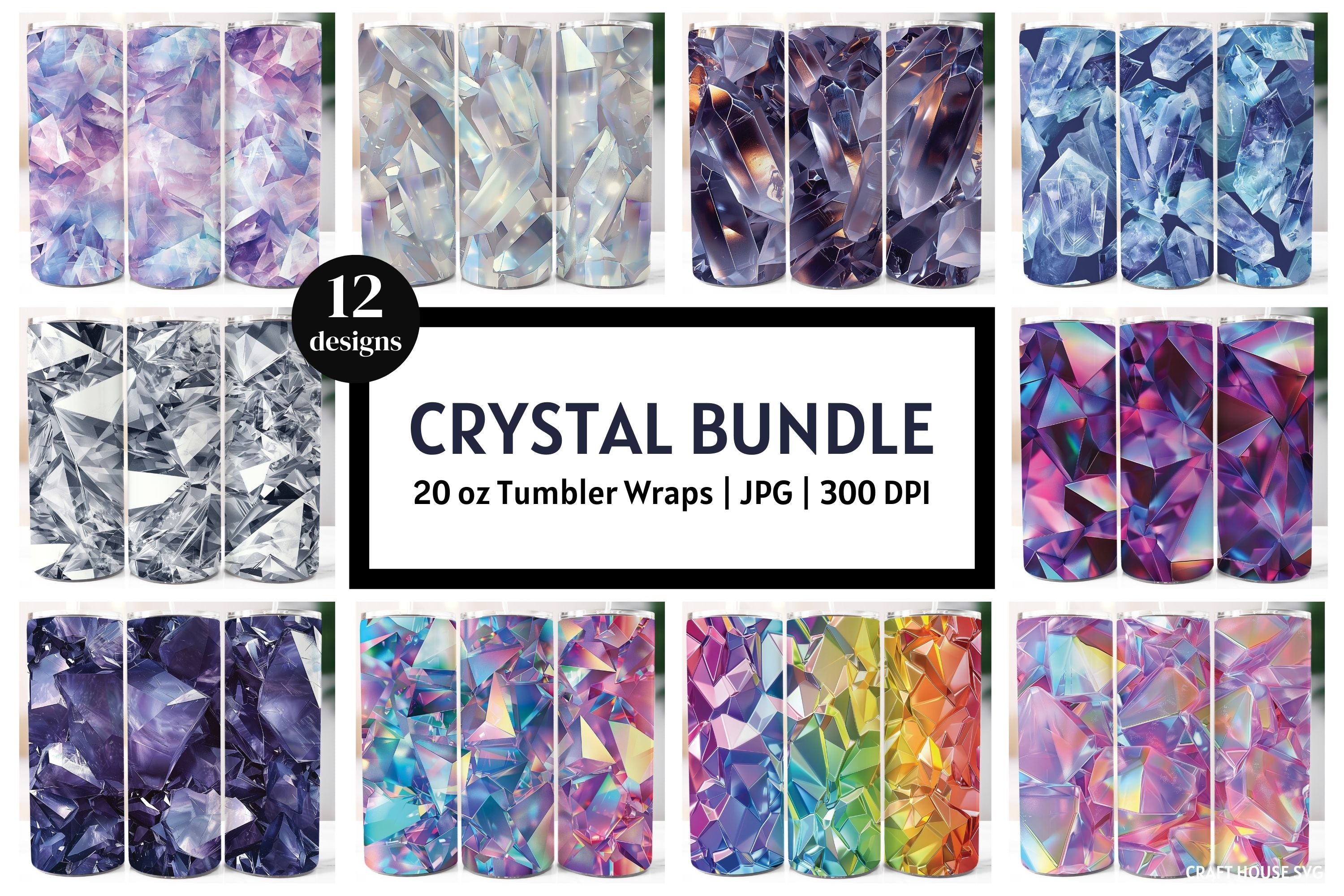 Crystal 20 oz Tumbler Wrap Bundle Holographic Sublimation Designs JPG