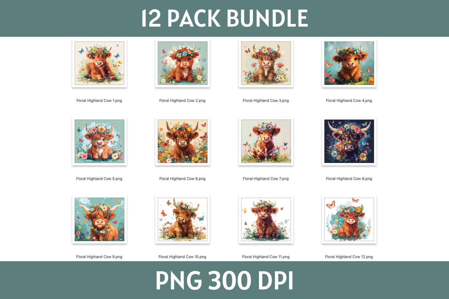 Floral Highland Cow 20 oz Tumbler Sublimation Bundle PNG