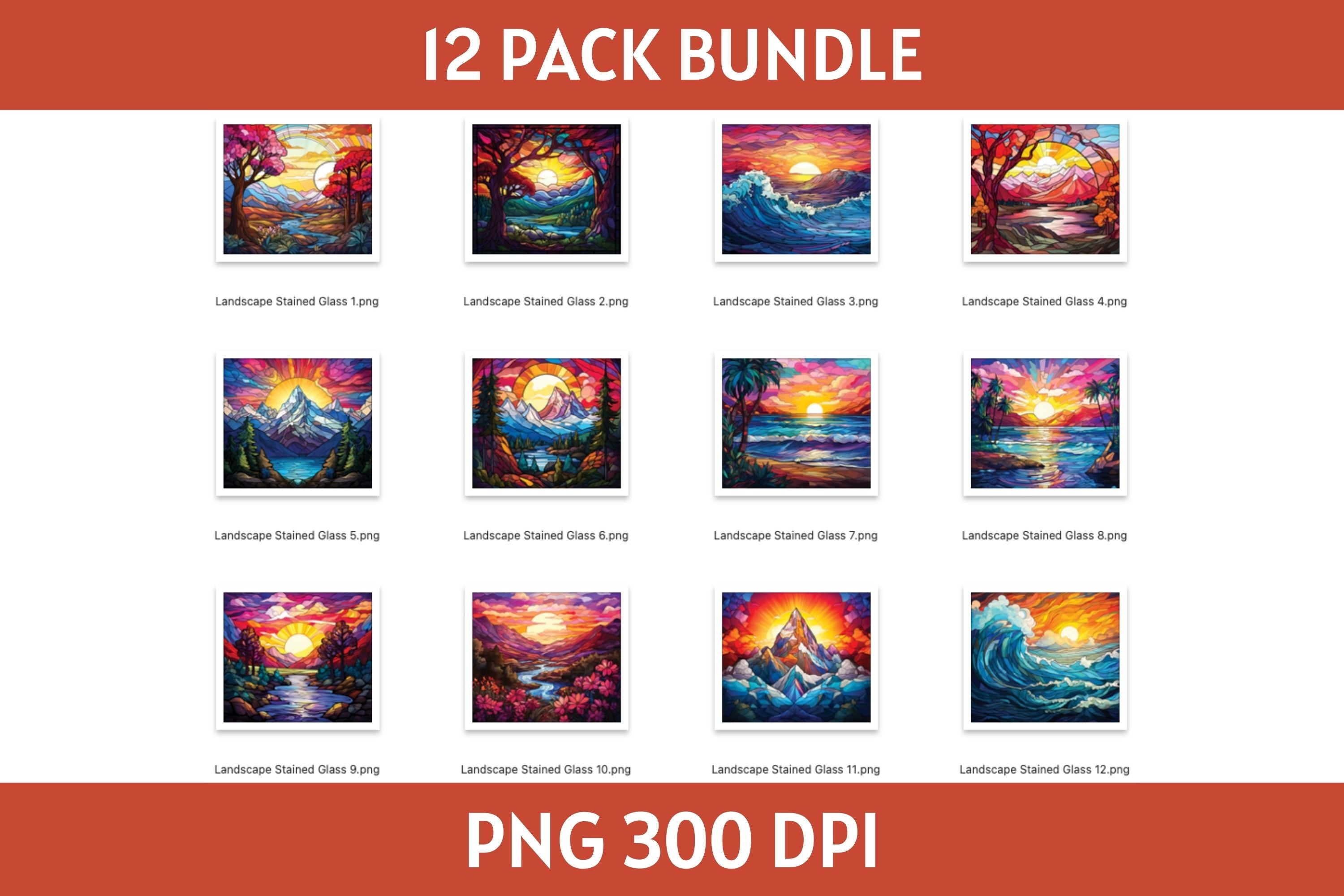 Stained Glass Landscape 20 oz Tumbler Sublimation Bundle PNG