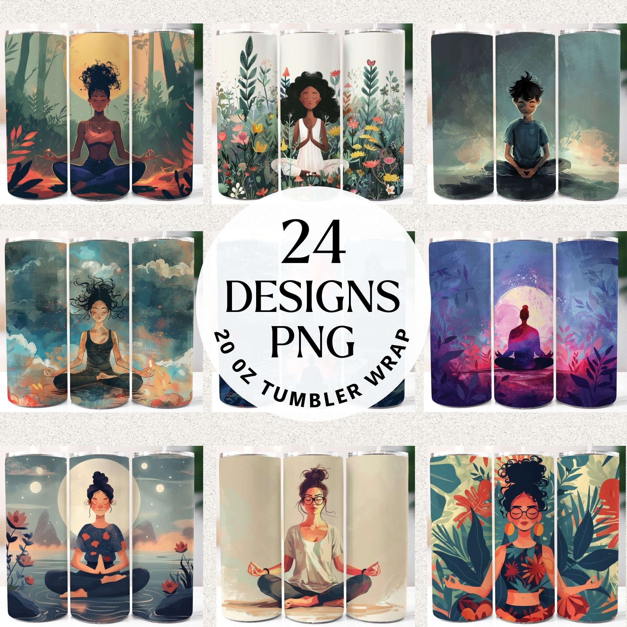 Meditation Tumbler Sublimation Bundle PNG 20 oz