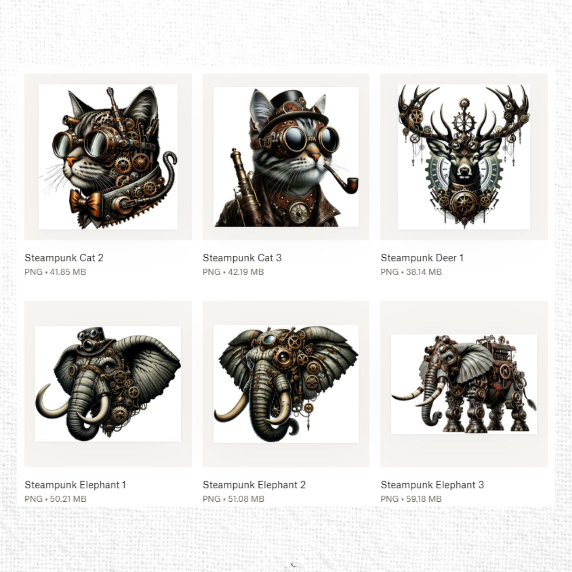 Steampunk Animals Clipart Sublimation Bundle
