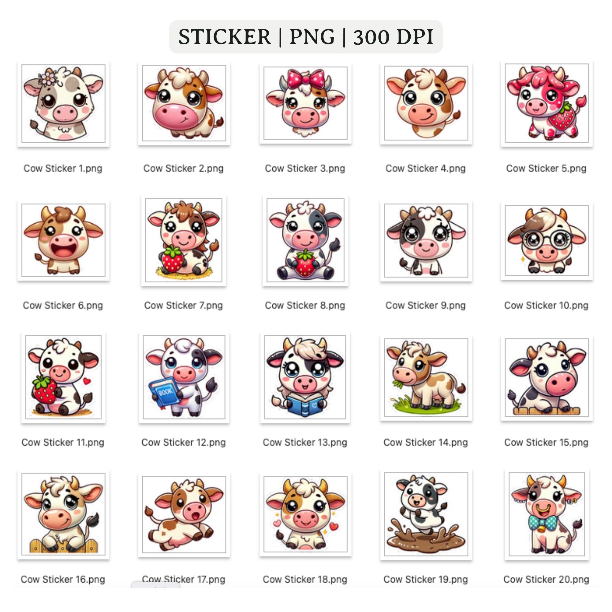 Cow Stickers Printable PNG