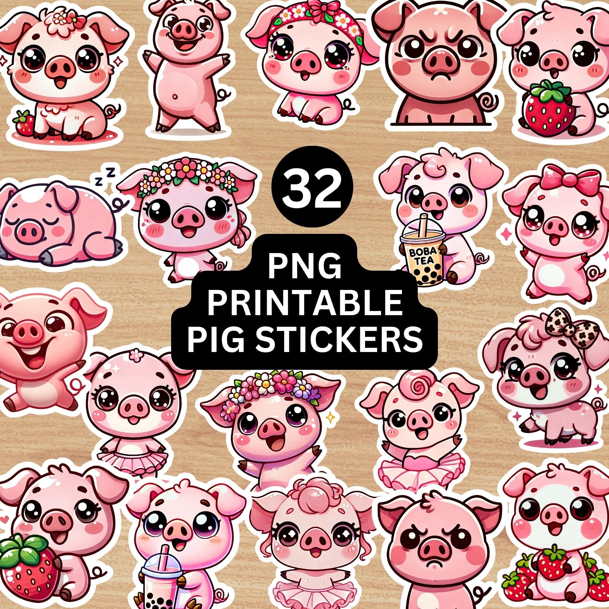 Pig Stickers Printable PNG