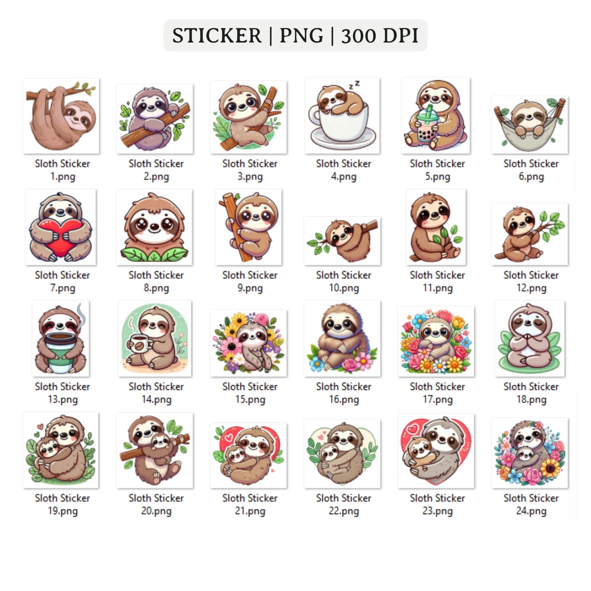 Sloth Stickers Printable PNG