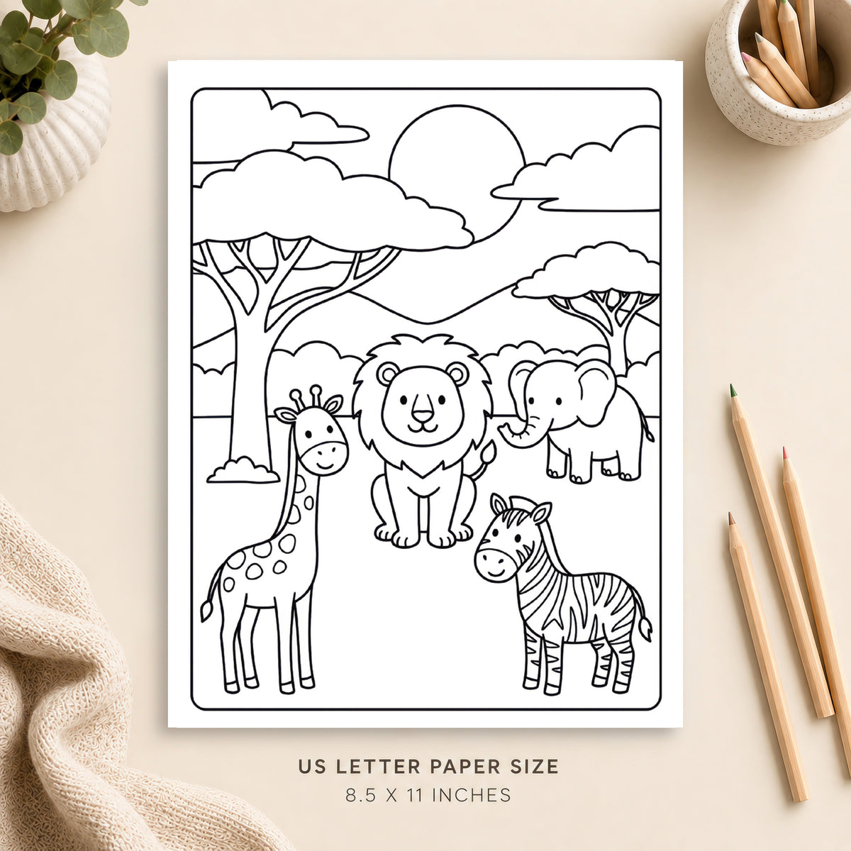 Safari Animals Coloring Page 2