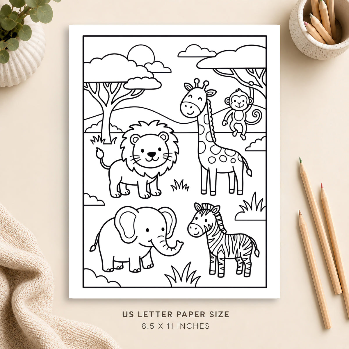 Safari Animals Coloring Page 3