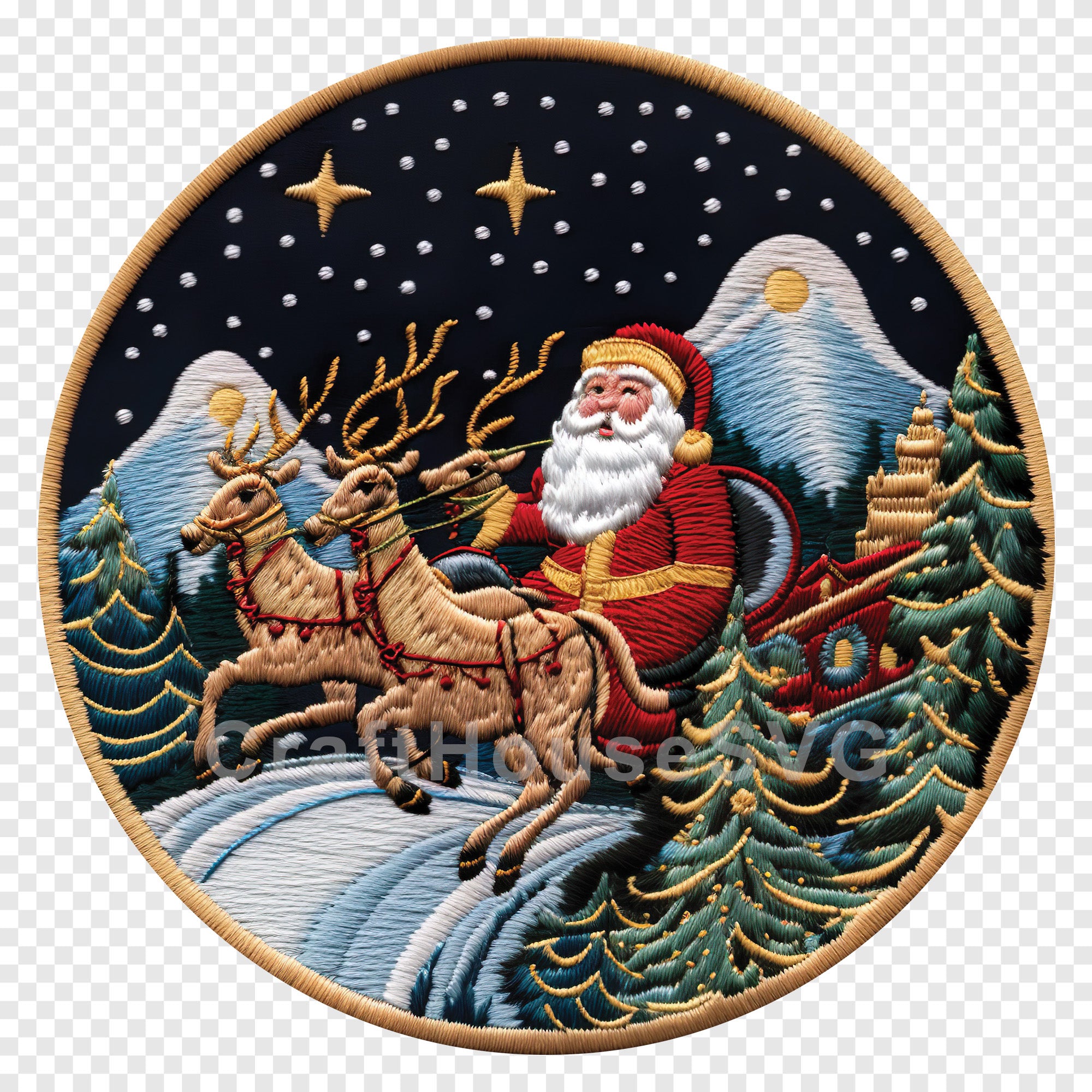 Santa Sleigh Christmas 3D Ornament Sublimation Design PNG