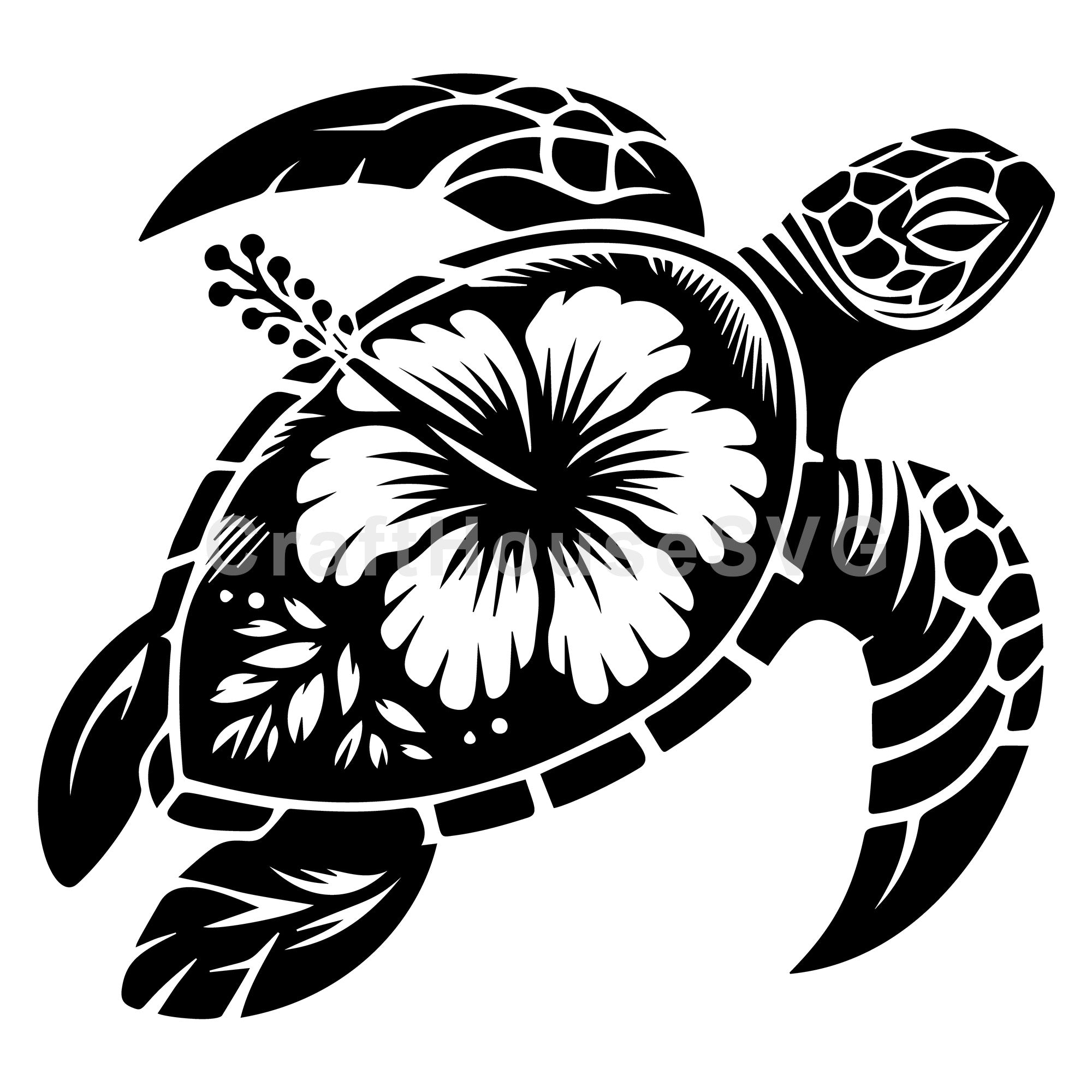 Sea Turtle Hibiscus SVG