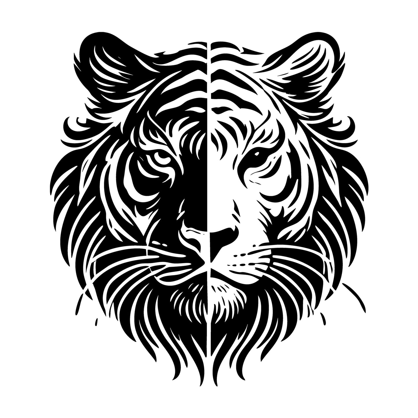 Silhouette of a Tiger With Detailed Fur Design SVG design for Cricut, Silhouette, laser cutting, vinyl, sublimation, and craft projects.