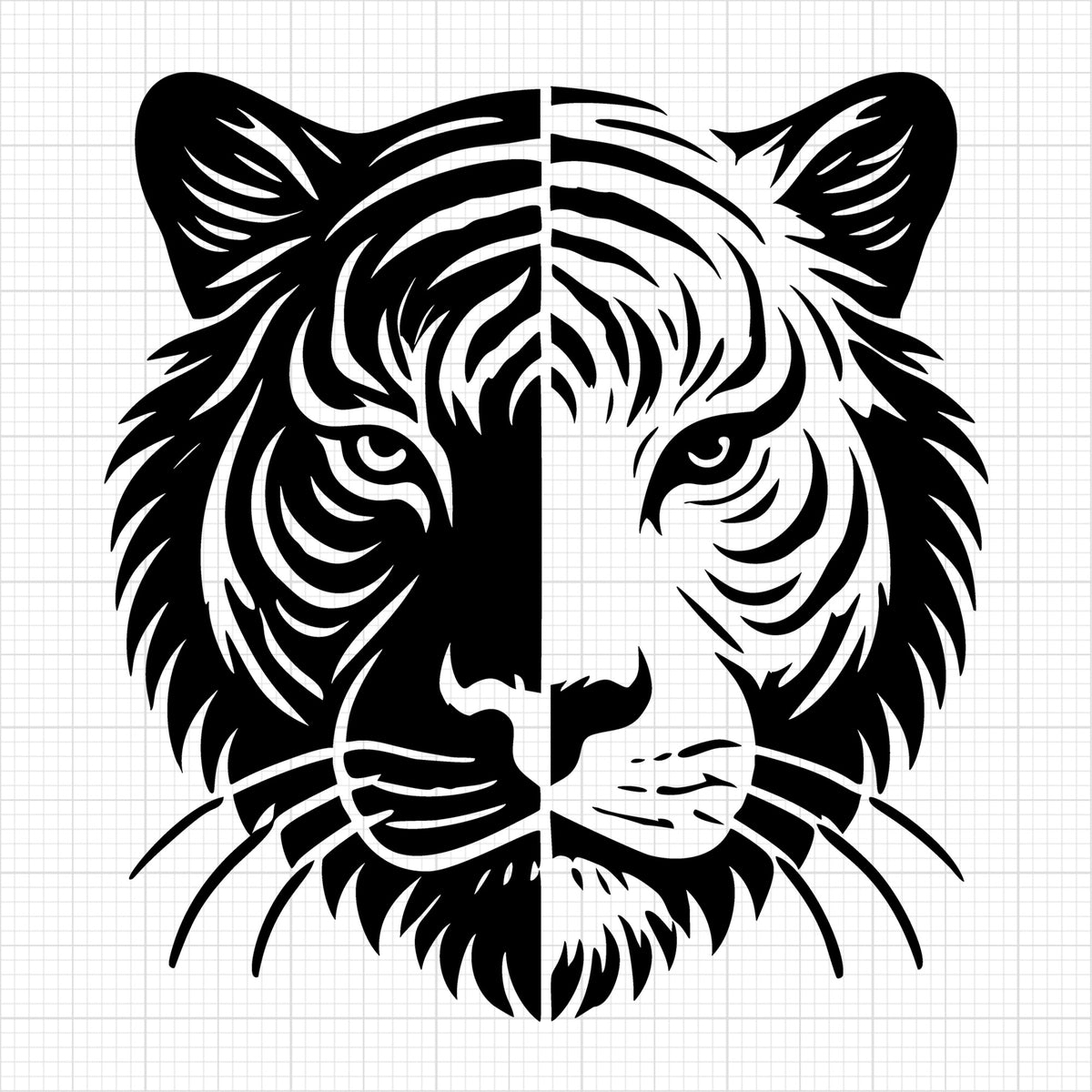 Silhouette of a Tigers Face Split in Two