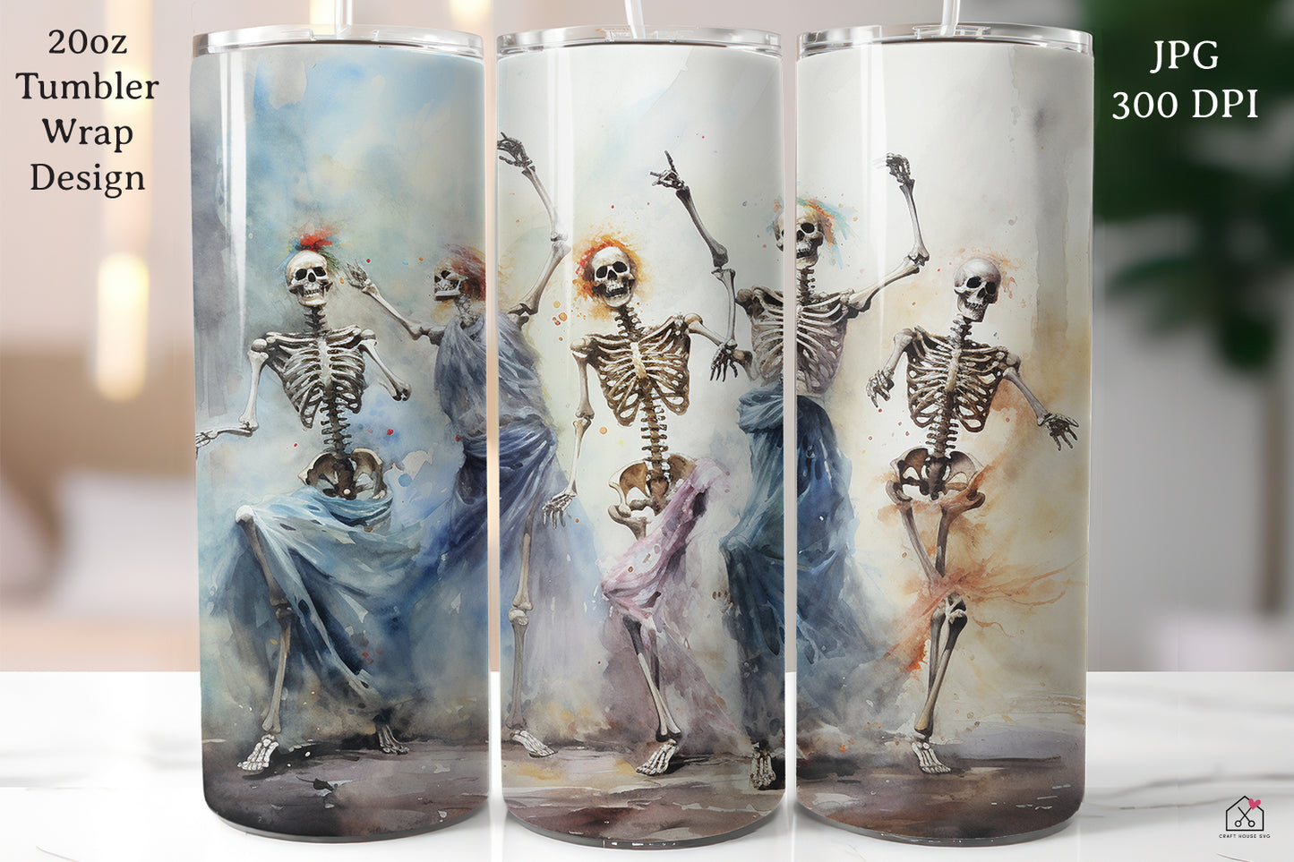 Watercolor Halloween 20oz Tumbler Wrap Bundle Sublimation Designs JPG