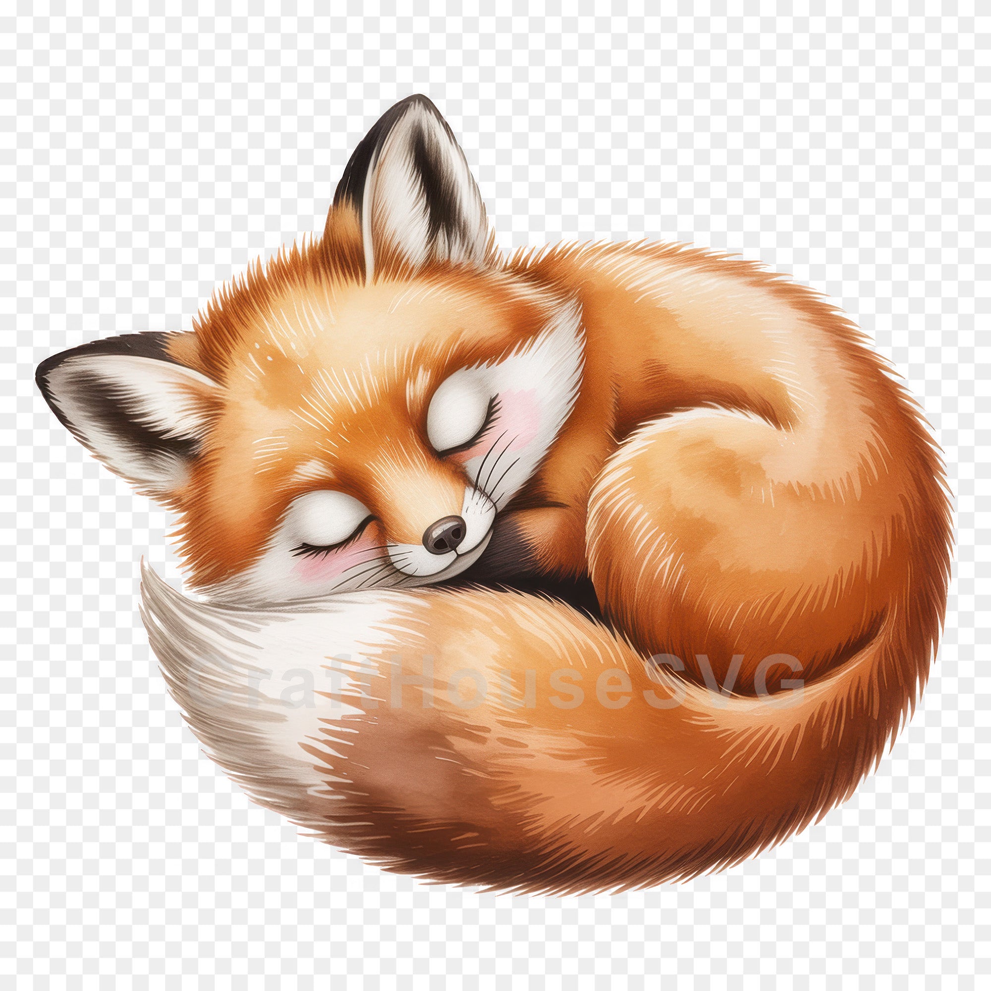 Sleepy Curled Up Fox PNG Clip Art Sublimation