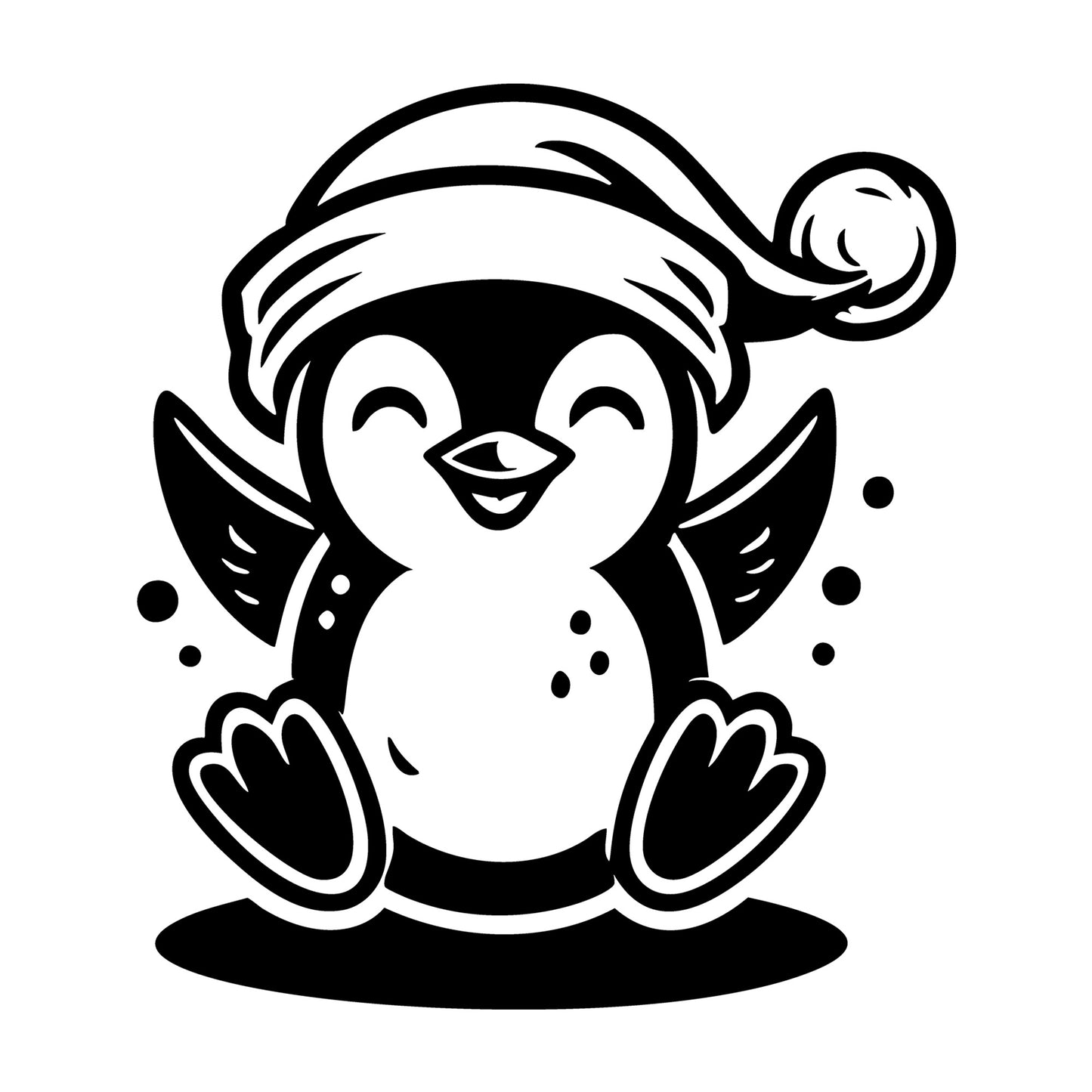 Smiling Penguin in Santa Hat and Festive Pose SVG design for Cricut, Silhouette, laser cutting, vinyl, sublimation, and craft projects.