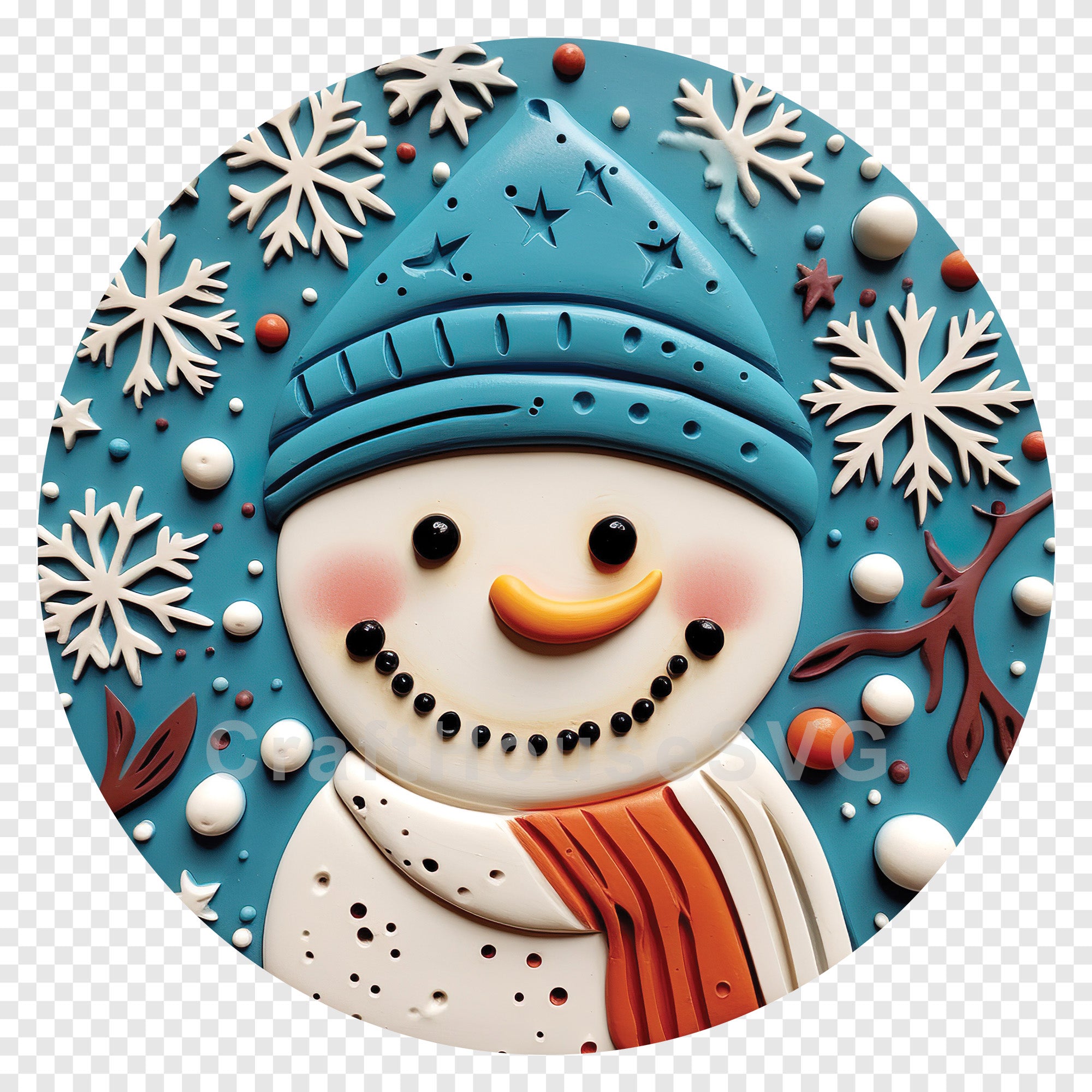Snowman 3D Ornament Christmas Sublimation Design PNG