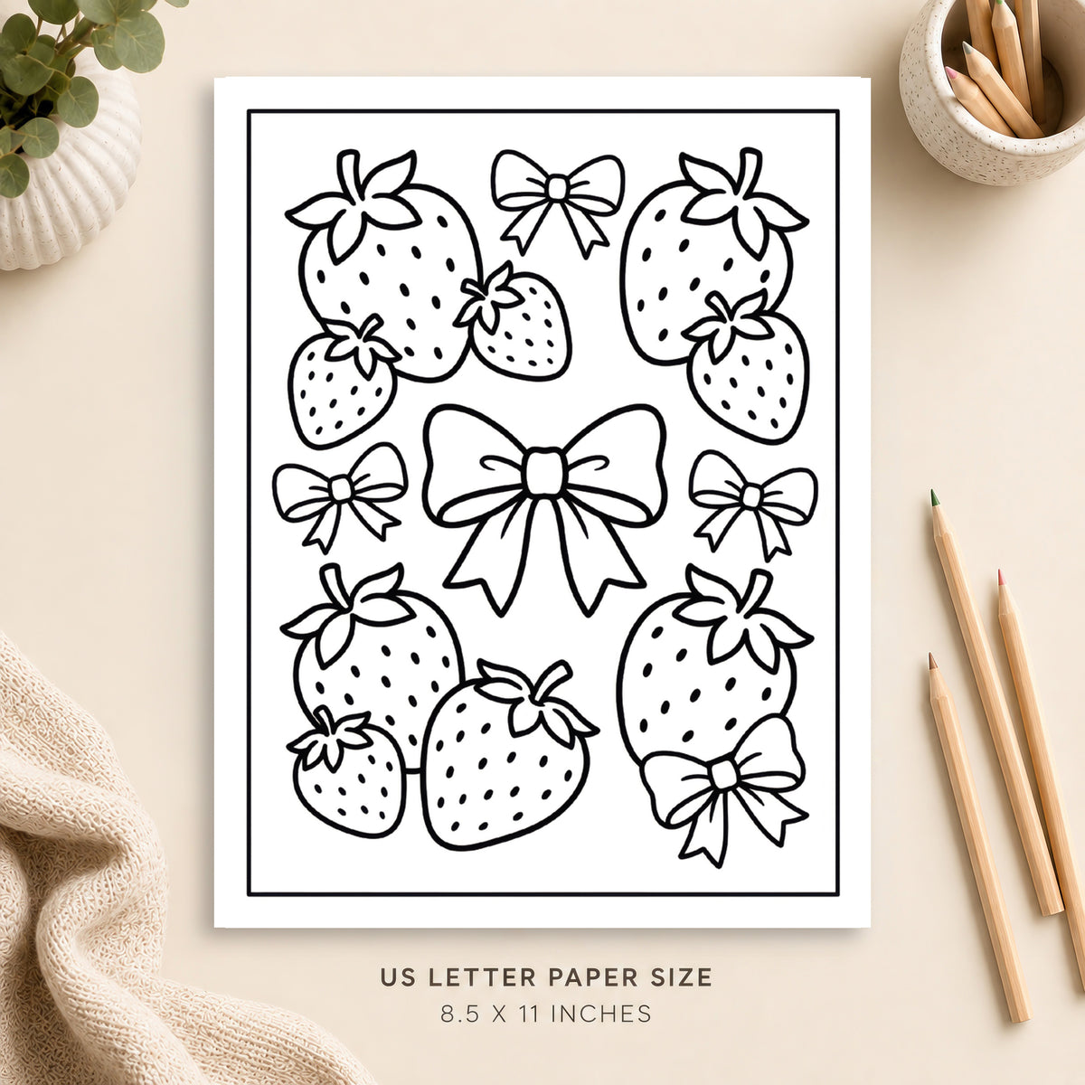 Strawberries and Bows Coloring Page 3