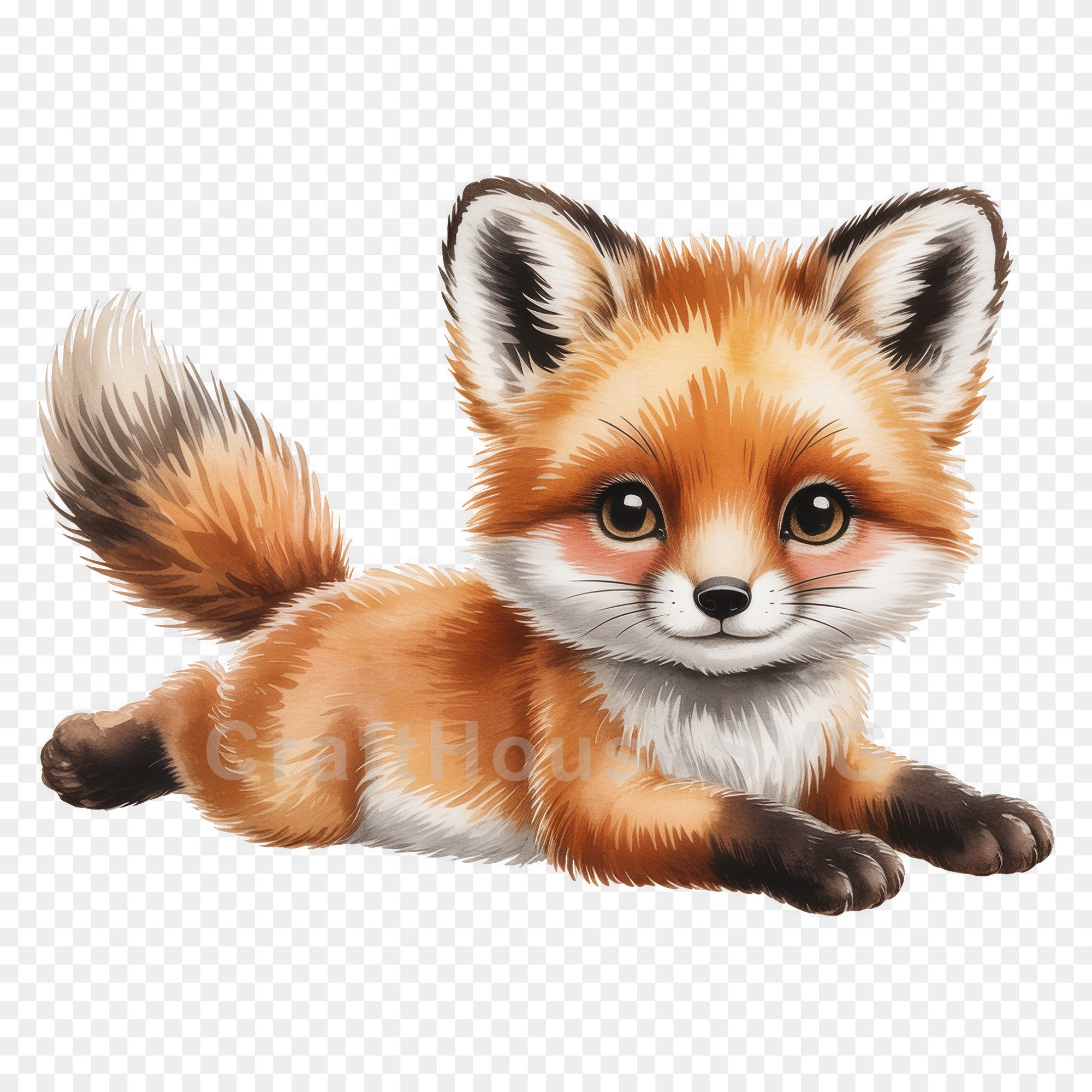 Sweet Baby Fox Lying Down PNG Clip Art Sublimation