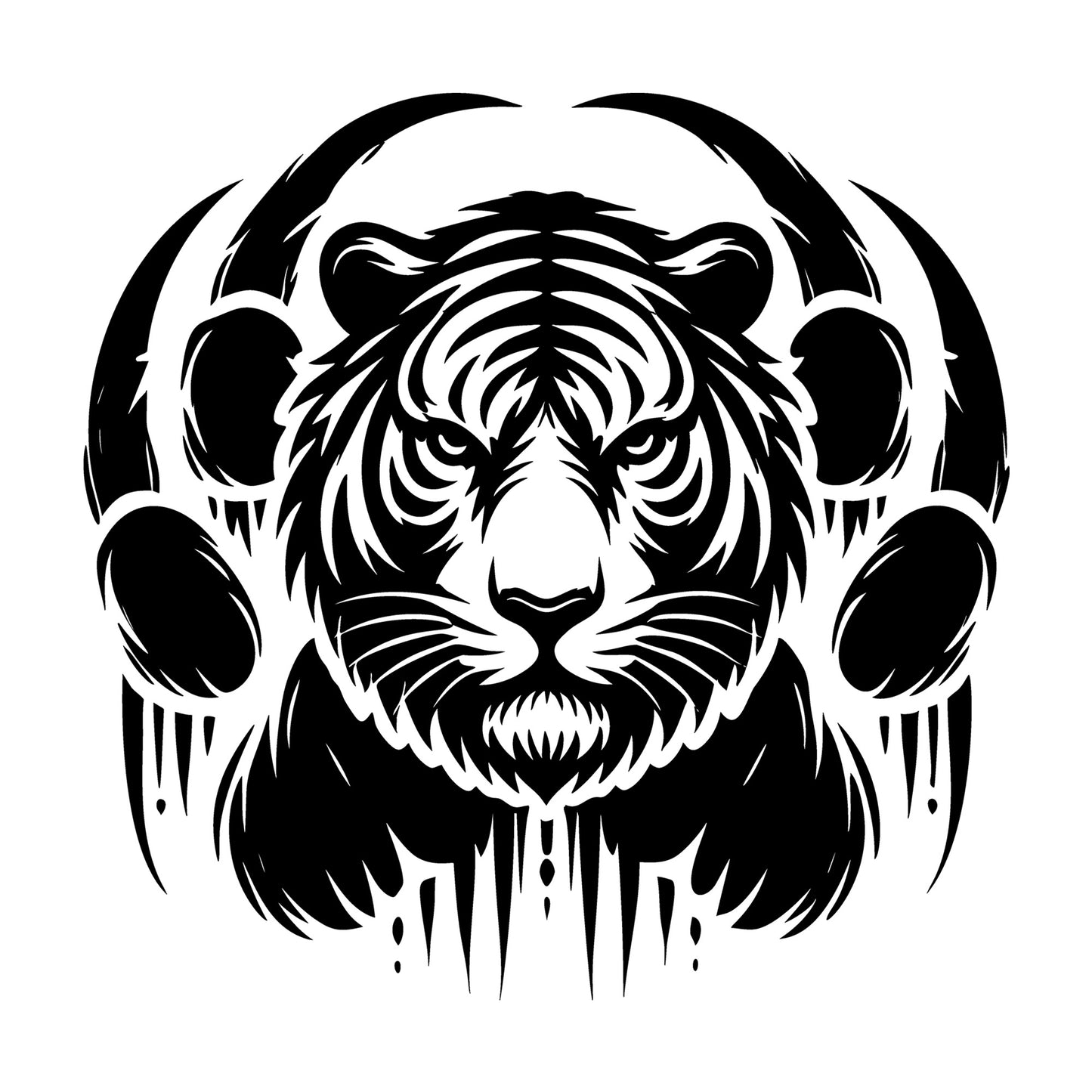 Tiger Face Framed by Bold Claw Marks SVG design for Cricut, Silhouette, laser cutting, vinyl, sublimation, and craft projects.