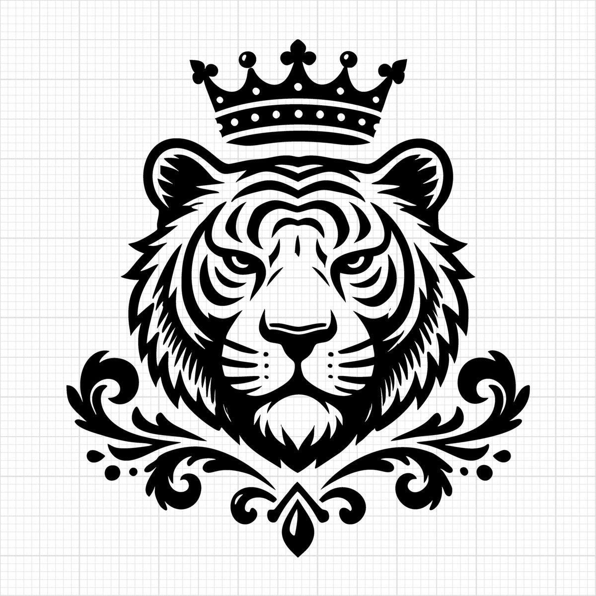 Tiger Face with Crown and Decorative Motif