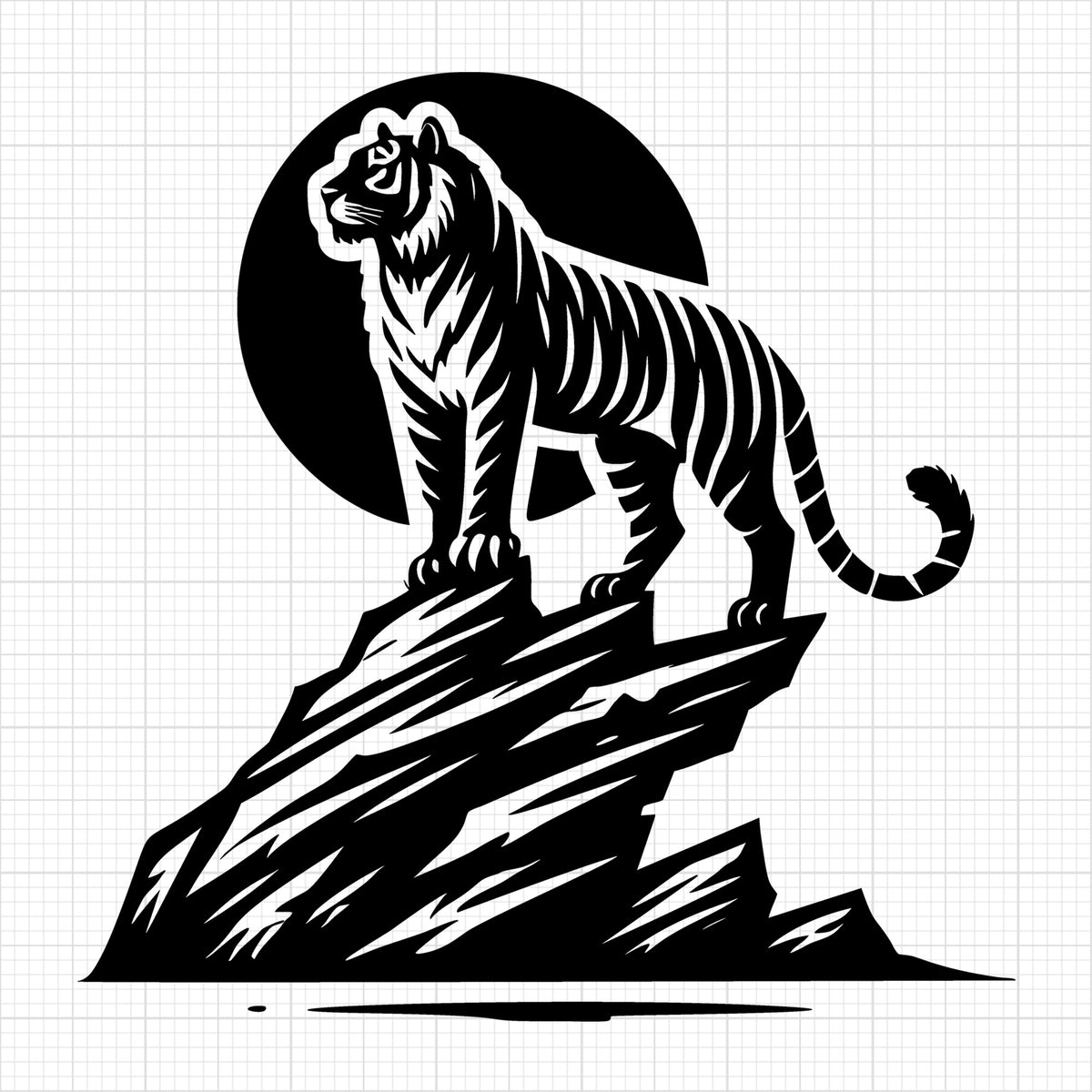 Tiger Overlooking Rock Silhouette