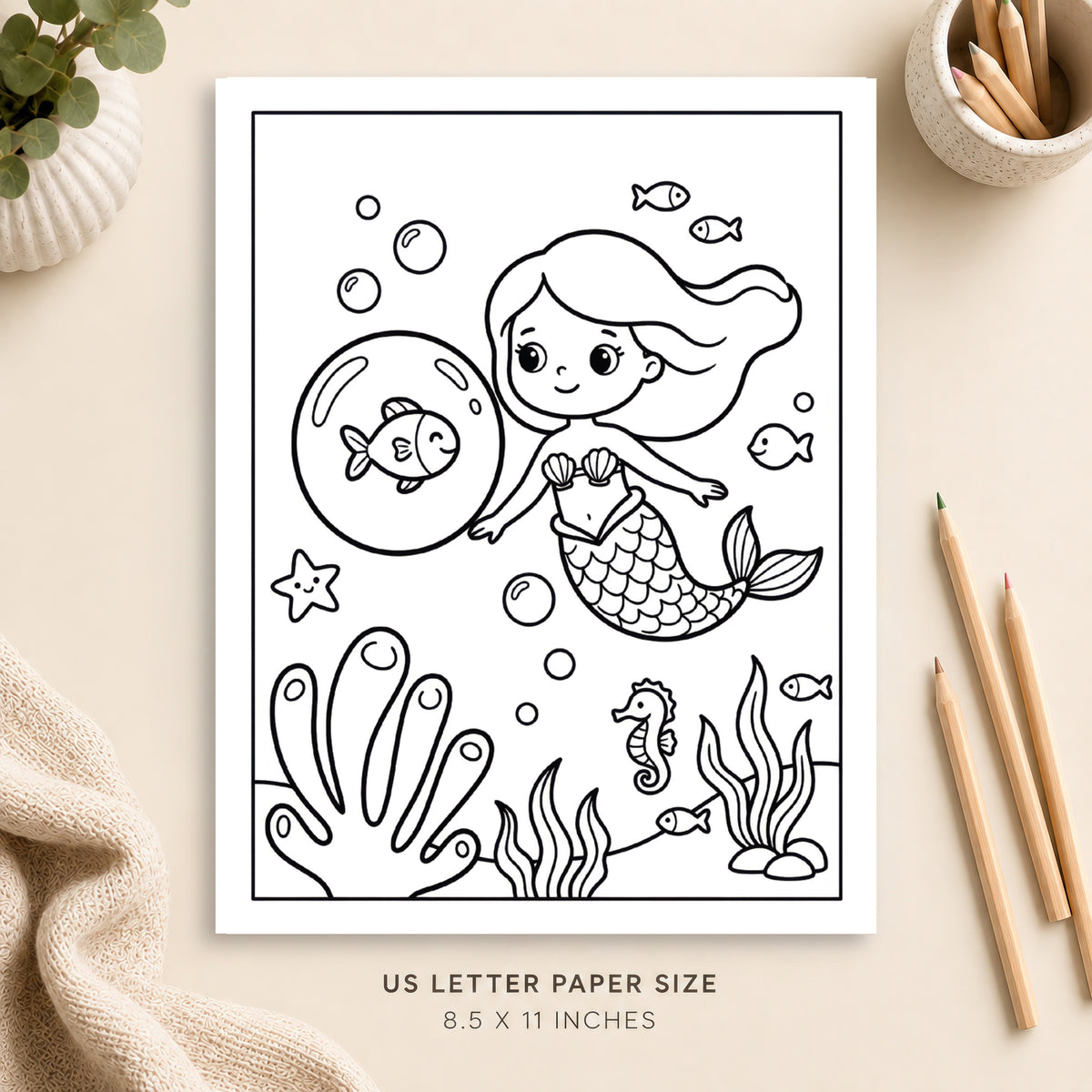 Underwater Mermaid Coloring Page 5