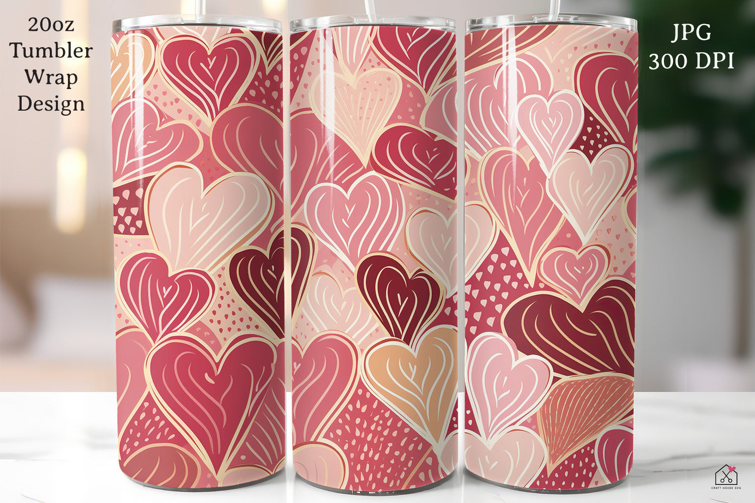 FREE Valentine's Day 20oz Tumbler Wrap Sublimation Design Heart Pattern PNG