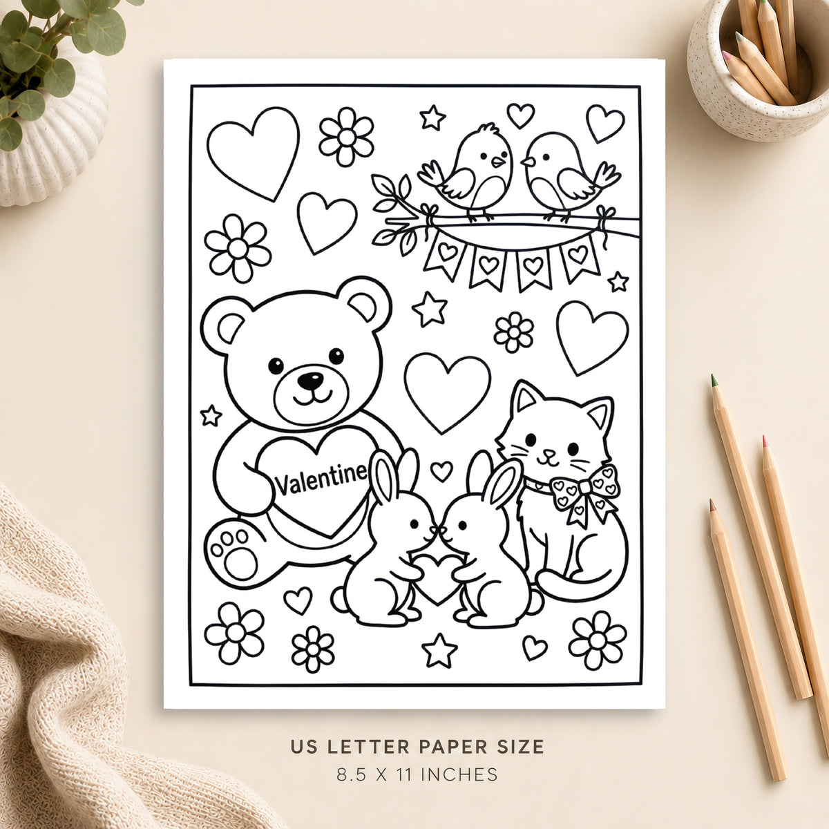 Valentine Animals Coloring Page 1