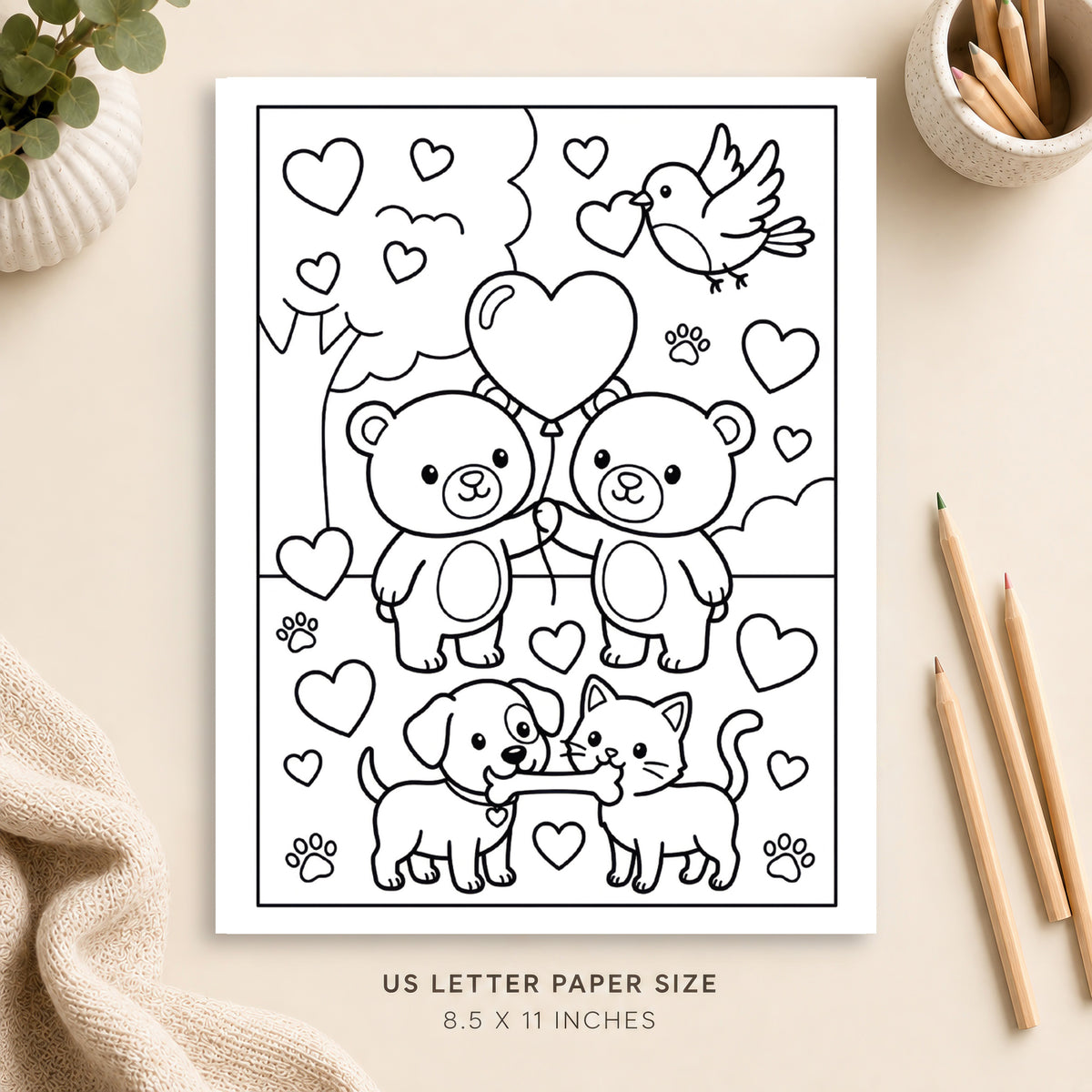 Valentine Animals Coloring Page 3