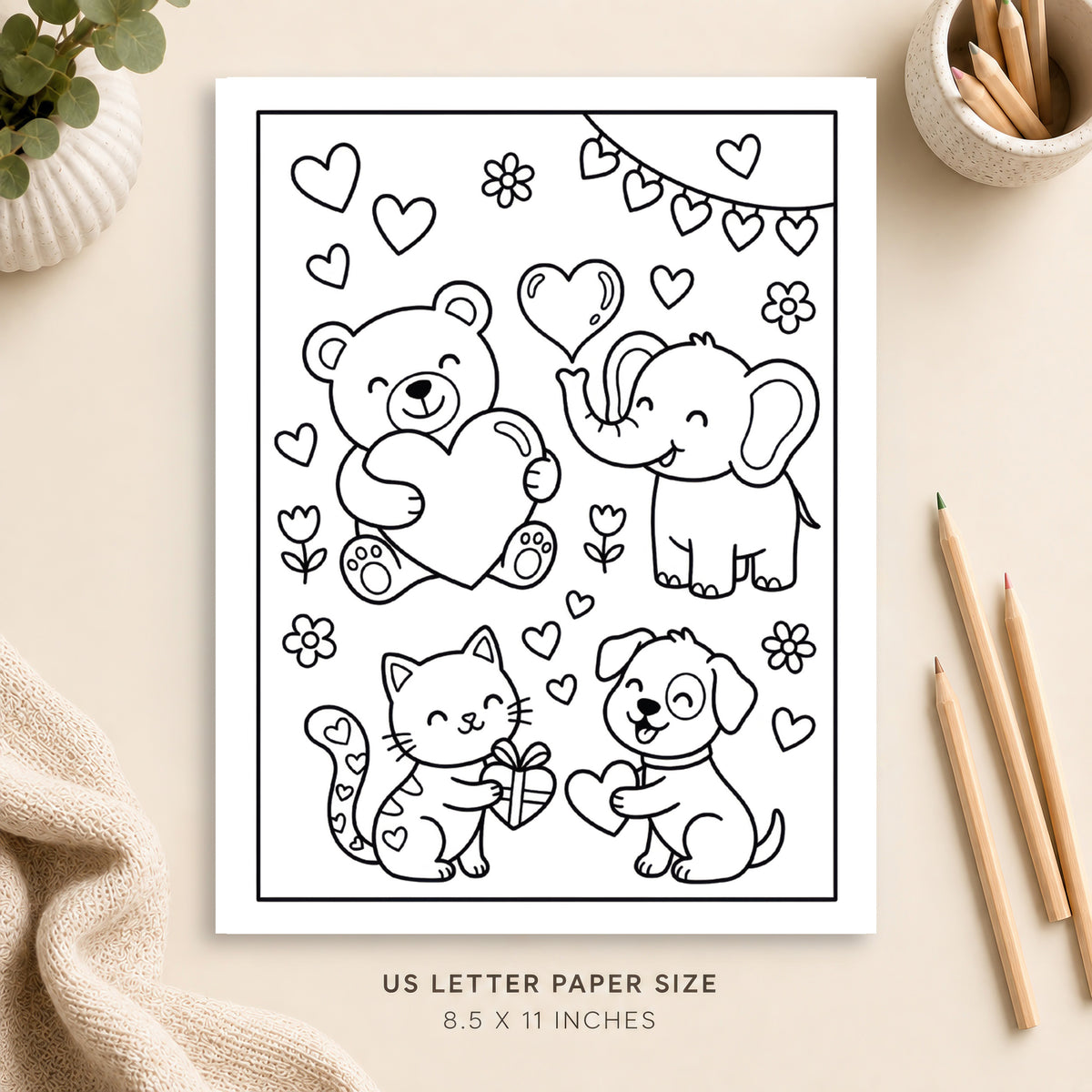 Valentine Animals Coloring Page 4