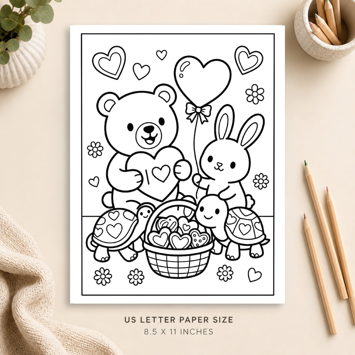 Valentine Animals Coloring Page 5