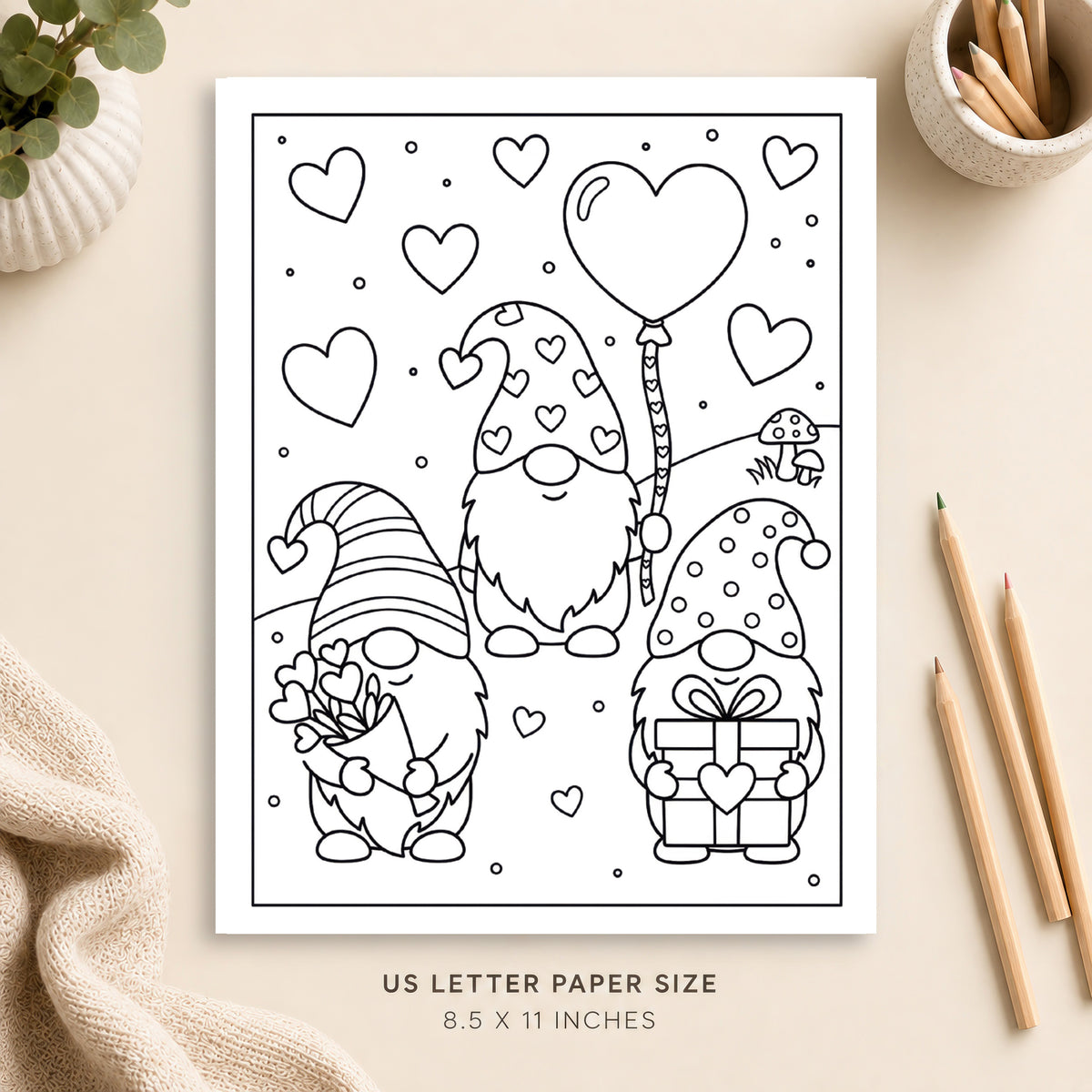 Valentine Gnomes Coloring Page 1