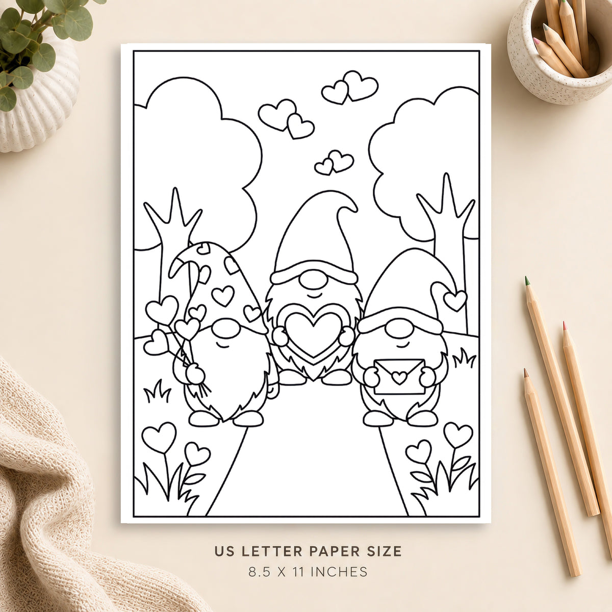 Valentine Gnomes Coloring Page 2