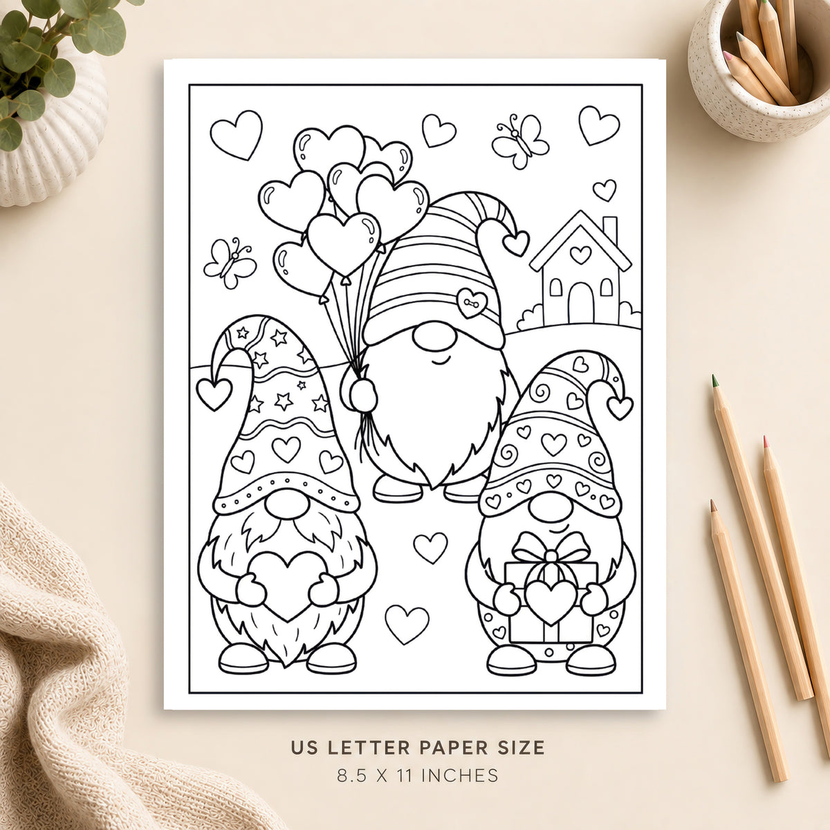 Valentine Gnomes Coloring Page 3