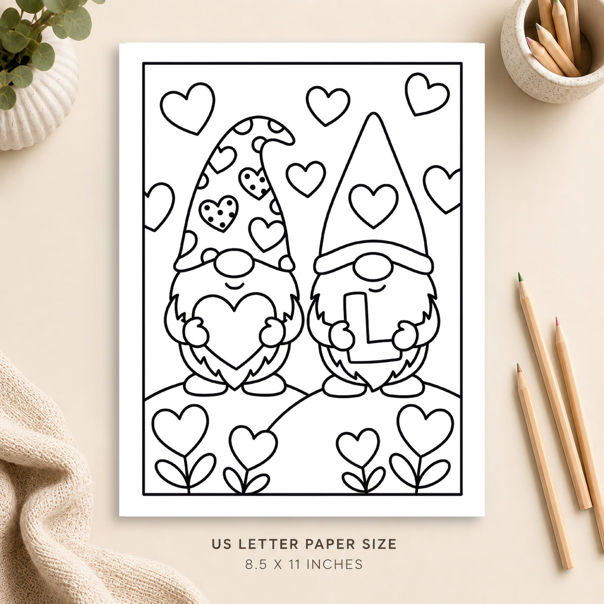 Valentine Gnomes Coloring Page 4