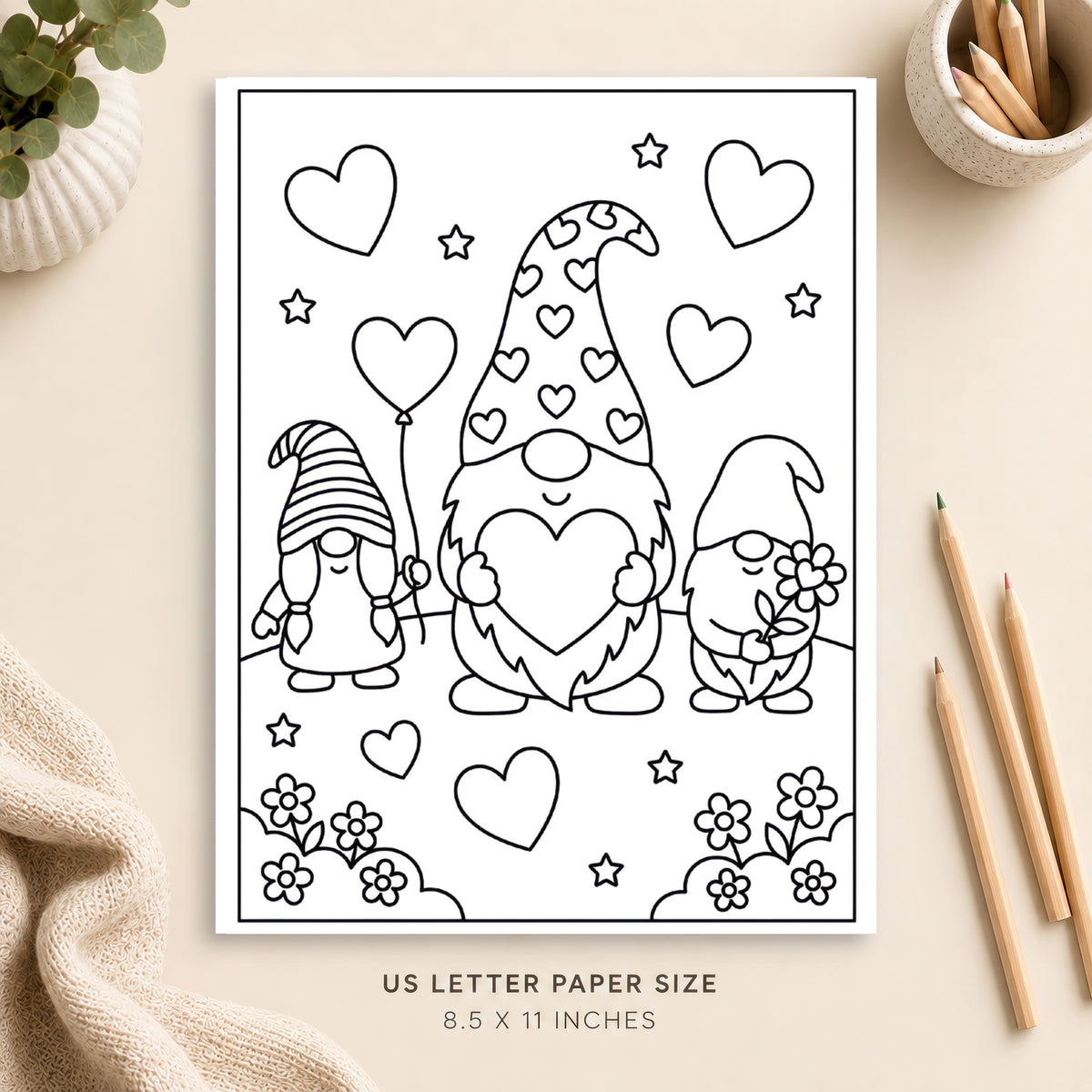 Valentine Gnomes Coloring Page 5