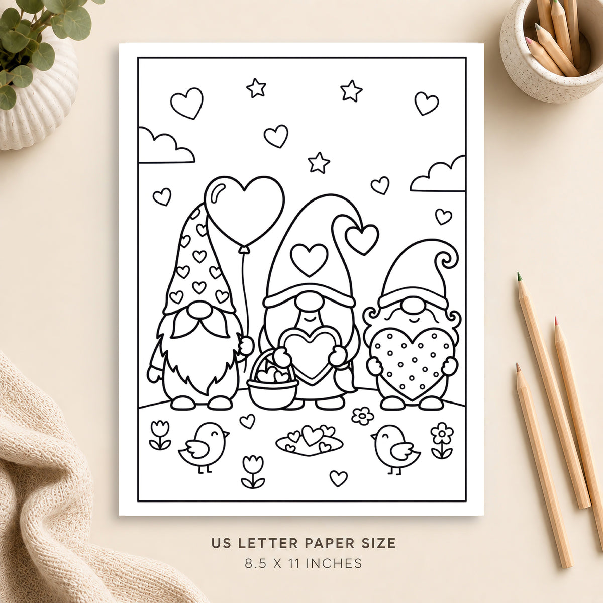 Valentine Gnomes Coloring Page 6