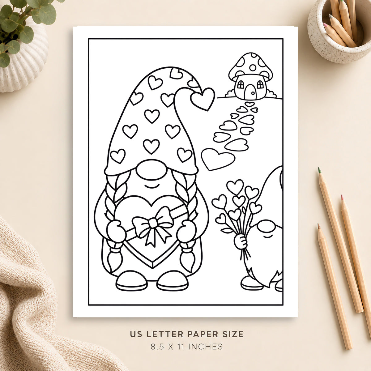 Valentine Gnomes Coloring Page 7