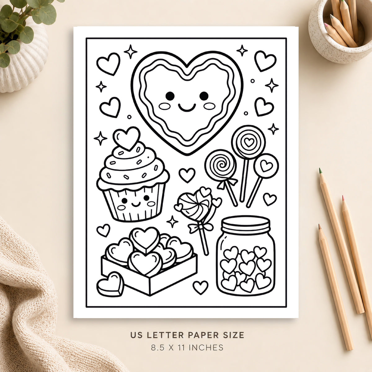 Valentine Sweets Coloring Page 1