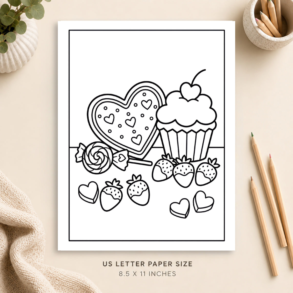 Valentine Sweets Coloring Page 3