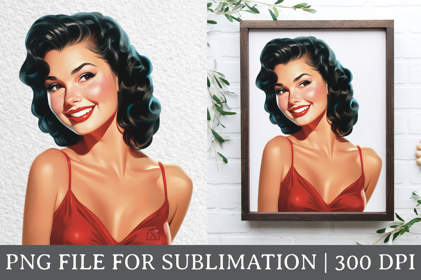 Vintage Pin Up Girl Sublimation Retro Shirt Design PNG