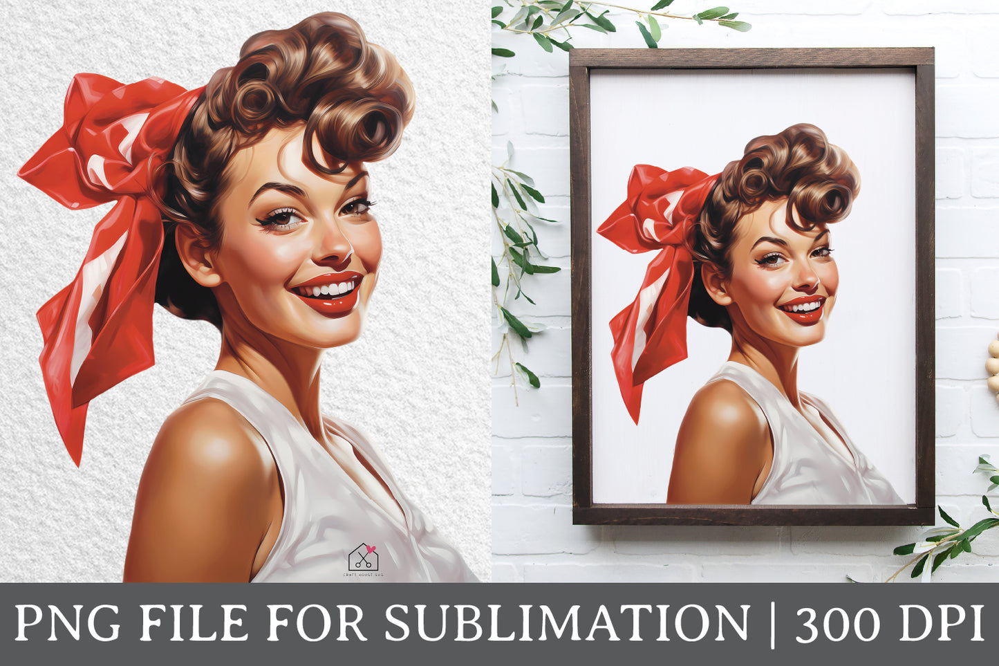 Vintage Pin Up Girl Sublimation Retro Shirt Design PNG