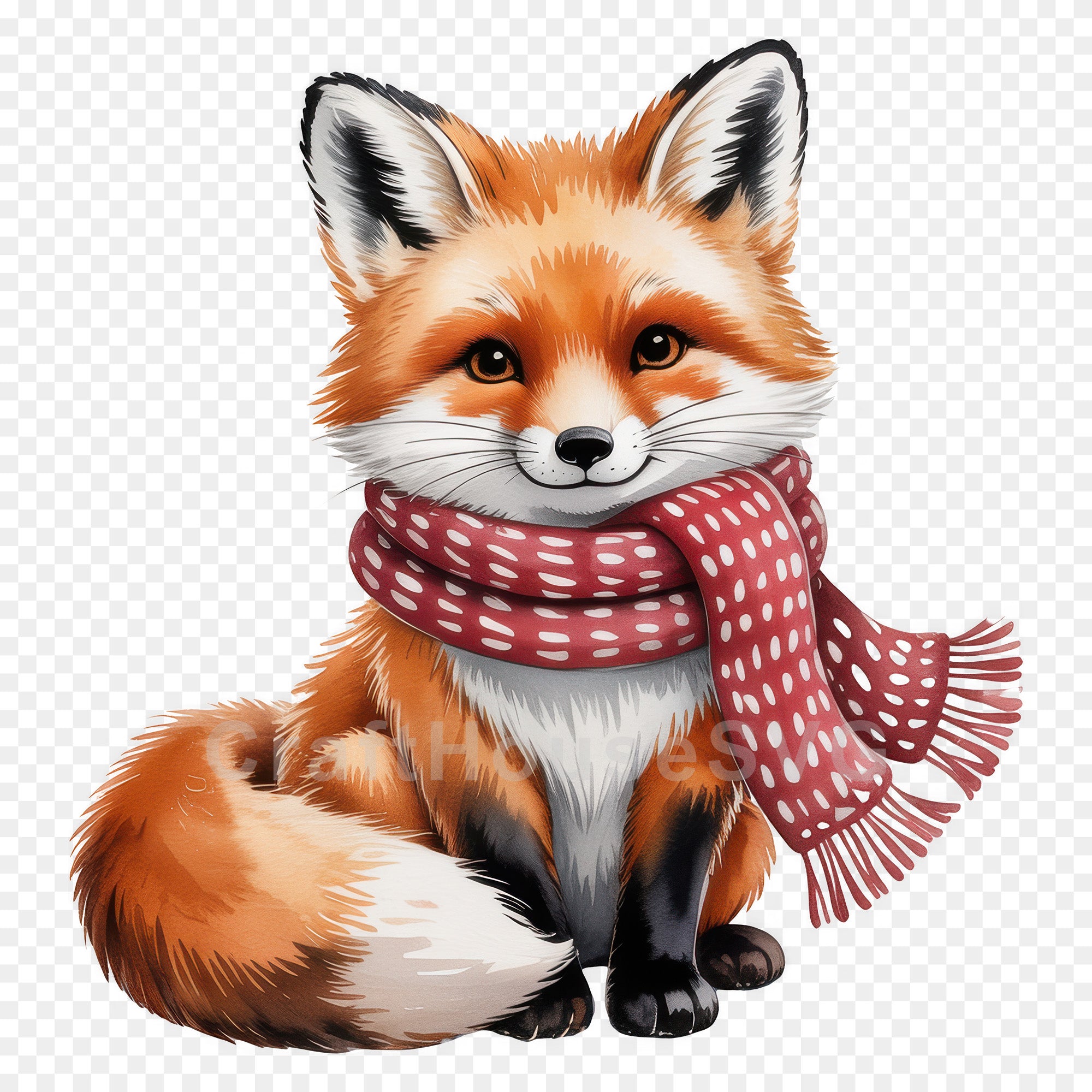 Winter Fox in Scarf PNG Clip Art Sublimation