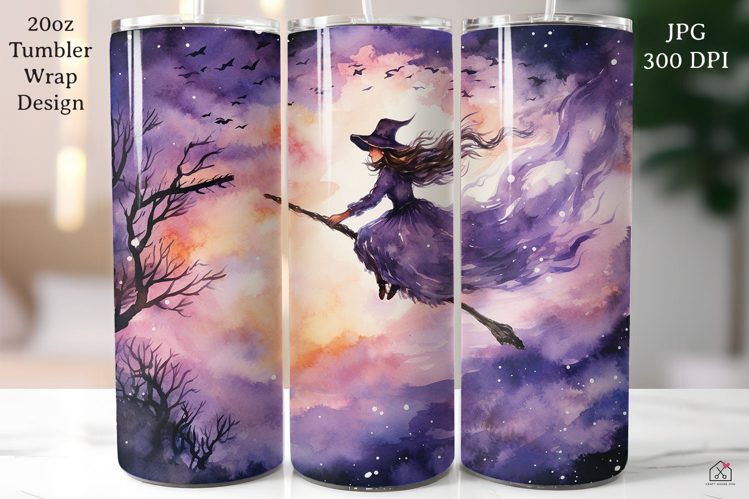 Watercolor Halloween 20oz Tumbler Wrap Bundle Sublimation Designs JPG