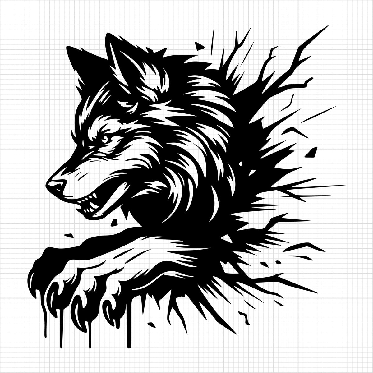 Wolf Breaking Through Wall
