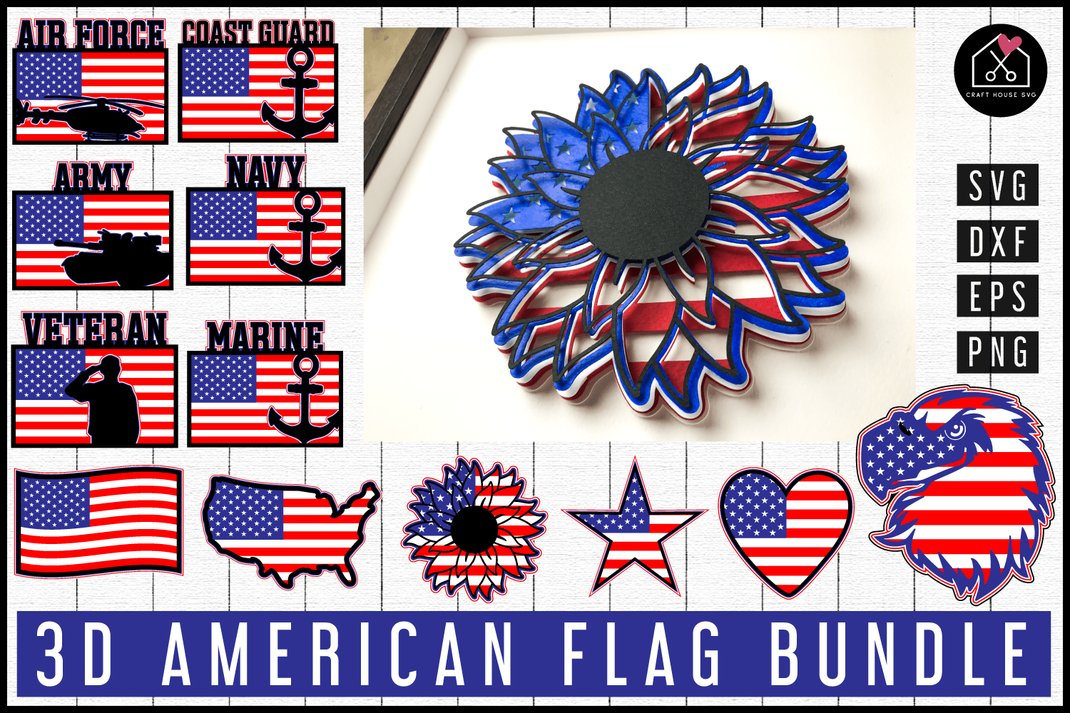 3D American Flag SVG Bundle | MB88 Craft House SVG - SVG files for Cricut and Silhouette